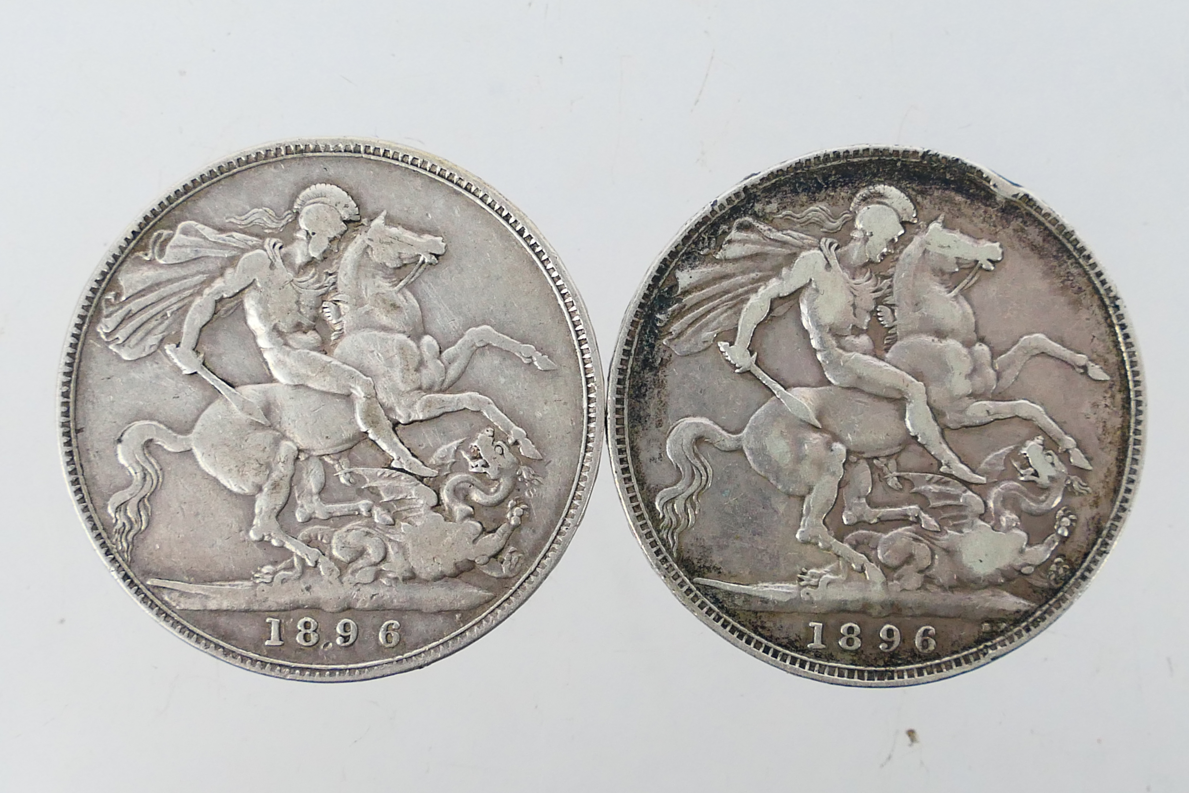 Two Victorian 1896 Crown coins. [W] - Bild 2 aus 5