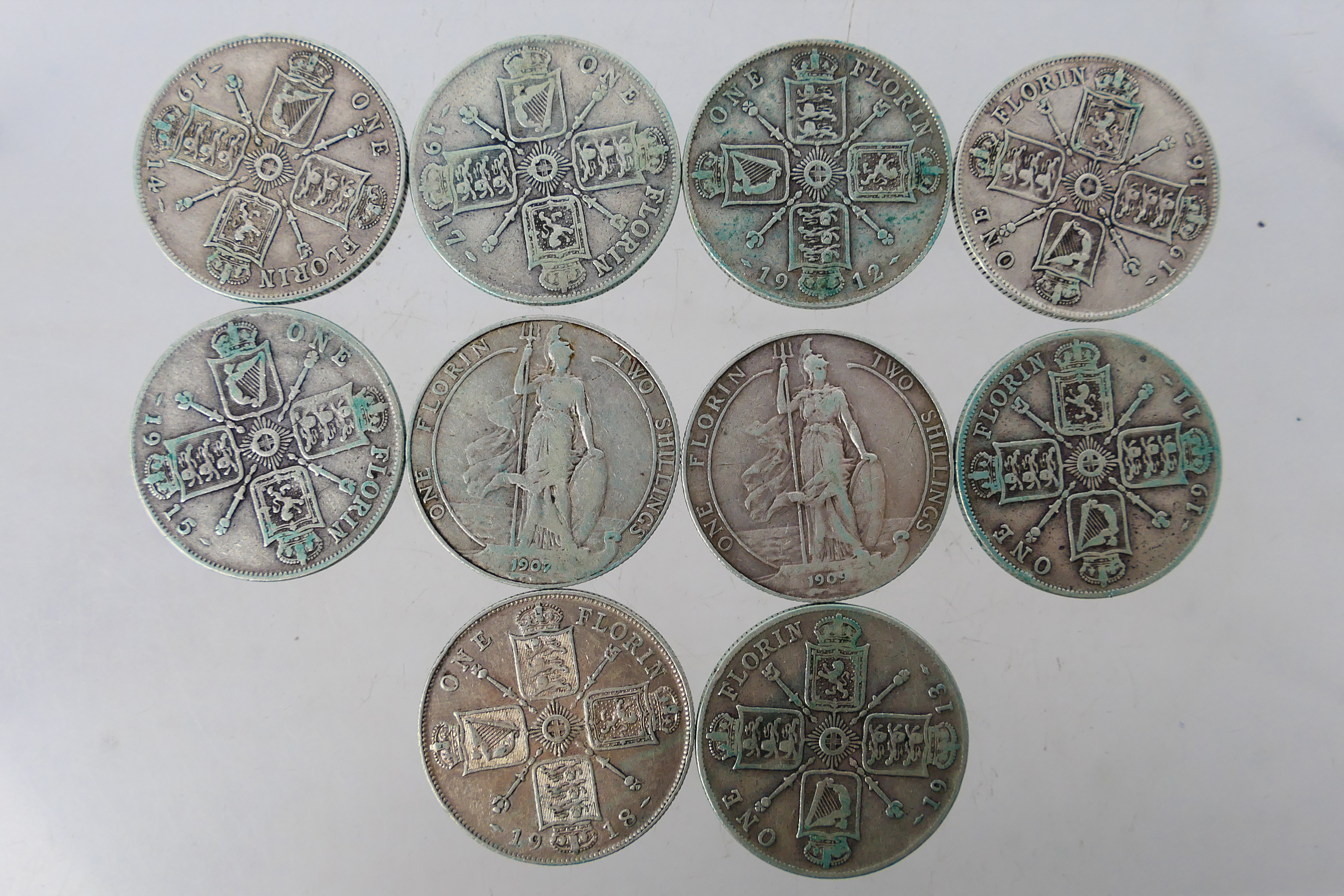 Ten One Florin / Two Shilling coins, Edw - Image 5 of 5