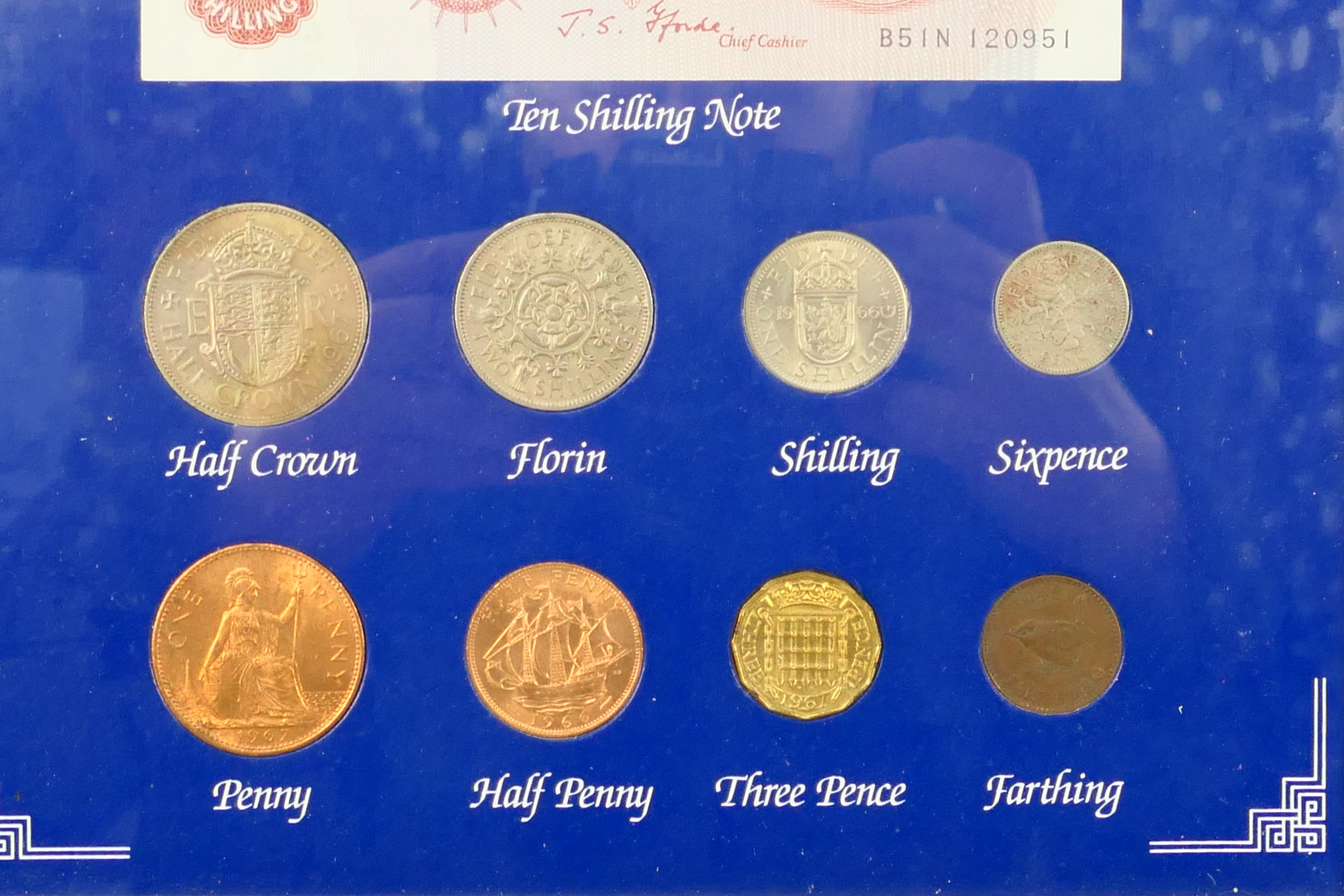 A framed display of Great Britain Pre-Decimal Currency, - Image 4 of 8