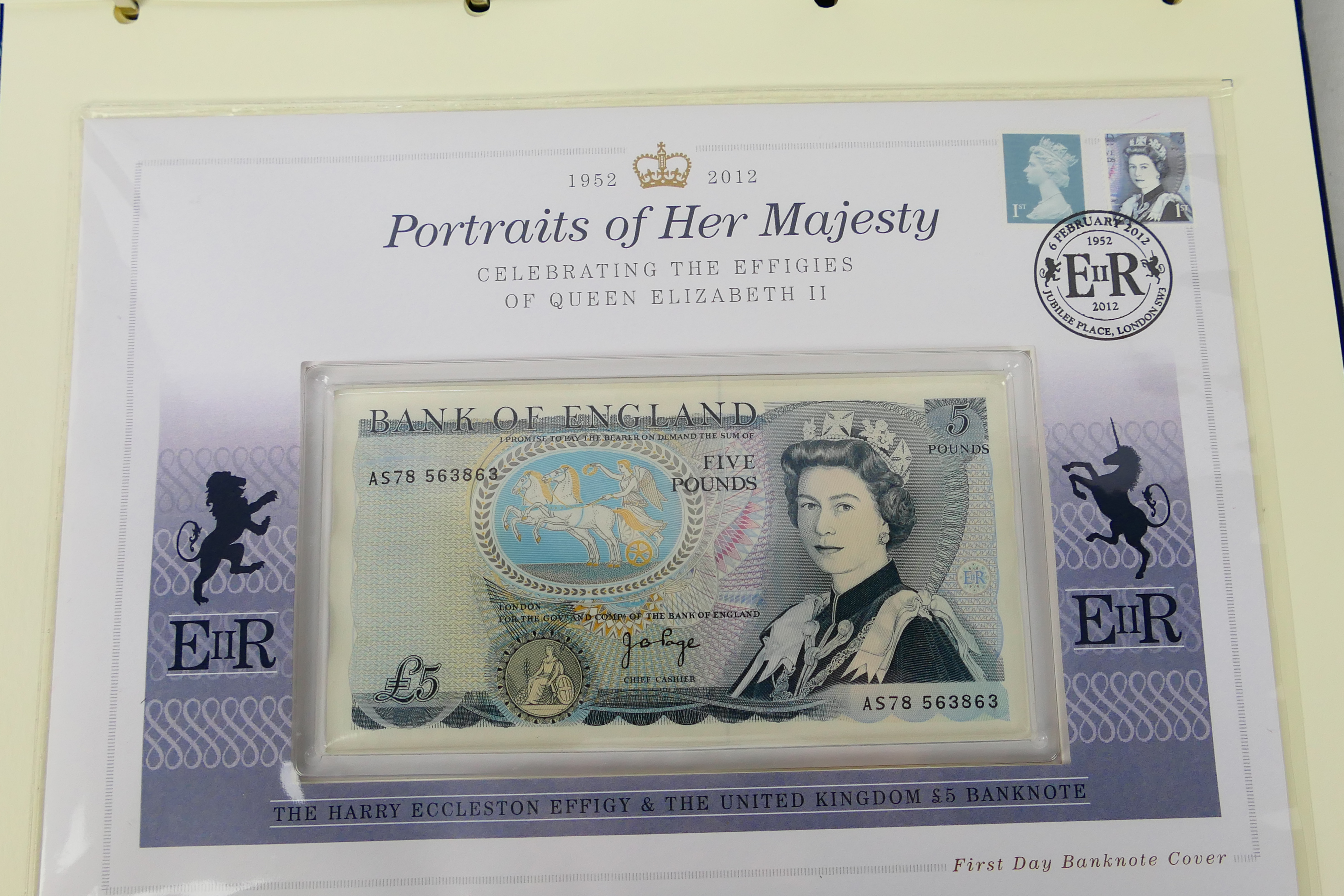 A limited edition Westminster Portraits Of Her Majesty First Day Coin And Banknote Cover Collection, - Image 7 of 10