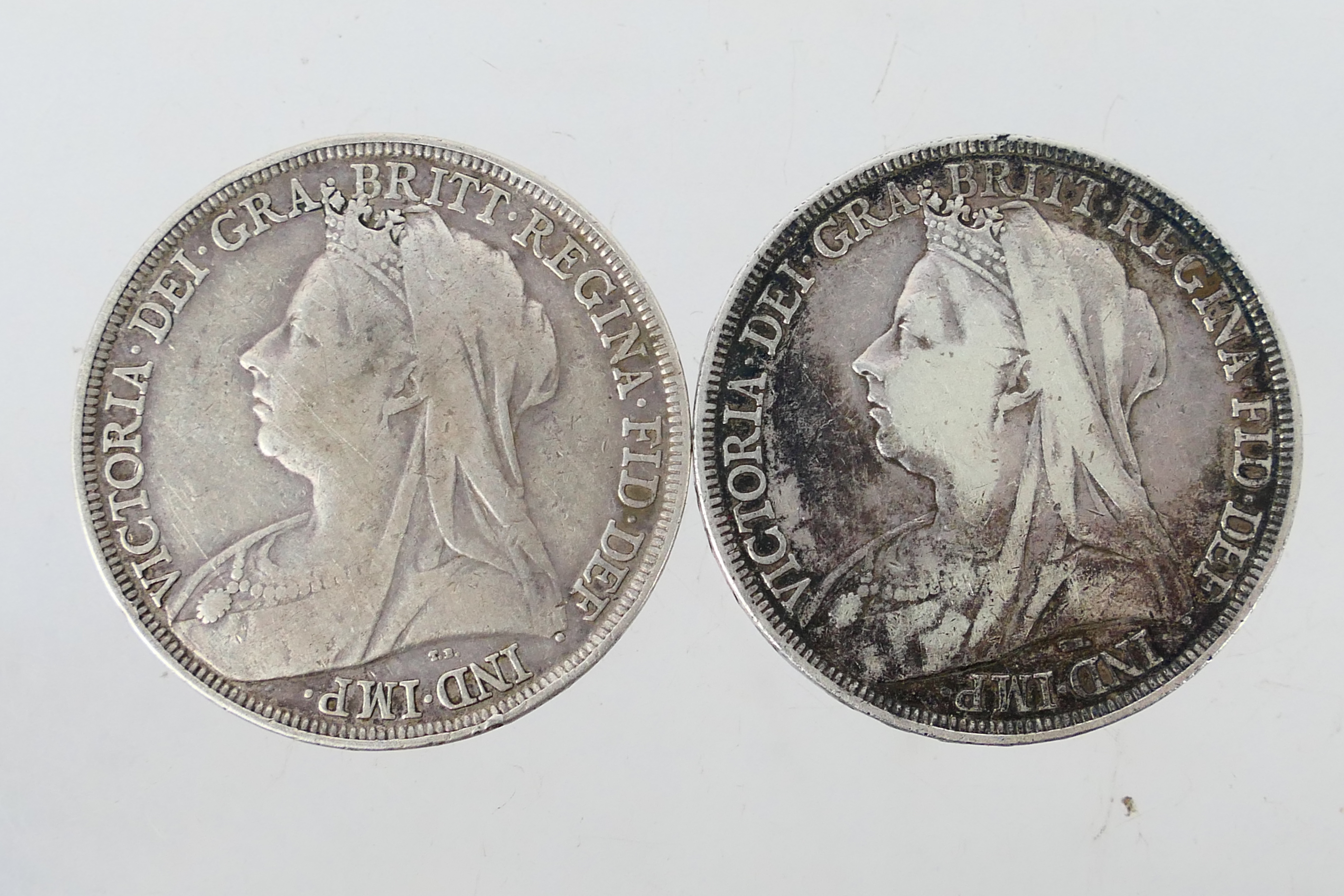 Two Victorian 1896 Crown coins. [W]