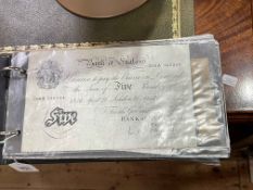 Album of banknotes inc a white five pound O'Brien note dated 21st April 1956 serial No.