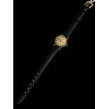 Ladies Omega gold wristwatch with leather strap.