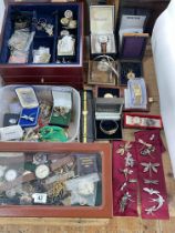 Large collection of assorted jewellery, watches, jewellery cabinets, sovereign holders, etc.