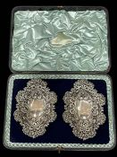Pair of Victorian embossed and pierced silver dishes, Chester 1895, cased.