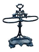 Cast iron two division stick stand, 73cm by 51cm.