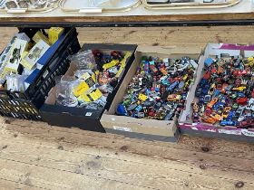 Three boxes of various model vehicles, box of Dinky toy boxes, etc.