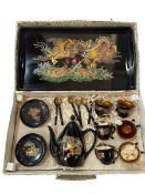 Japanese black lacquer tea set, boxed.