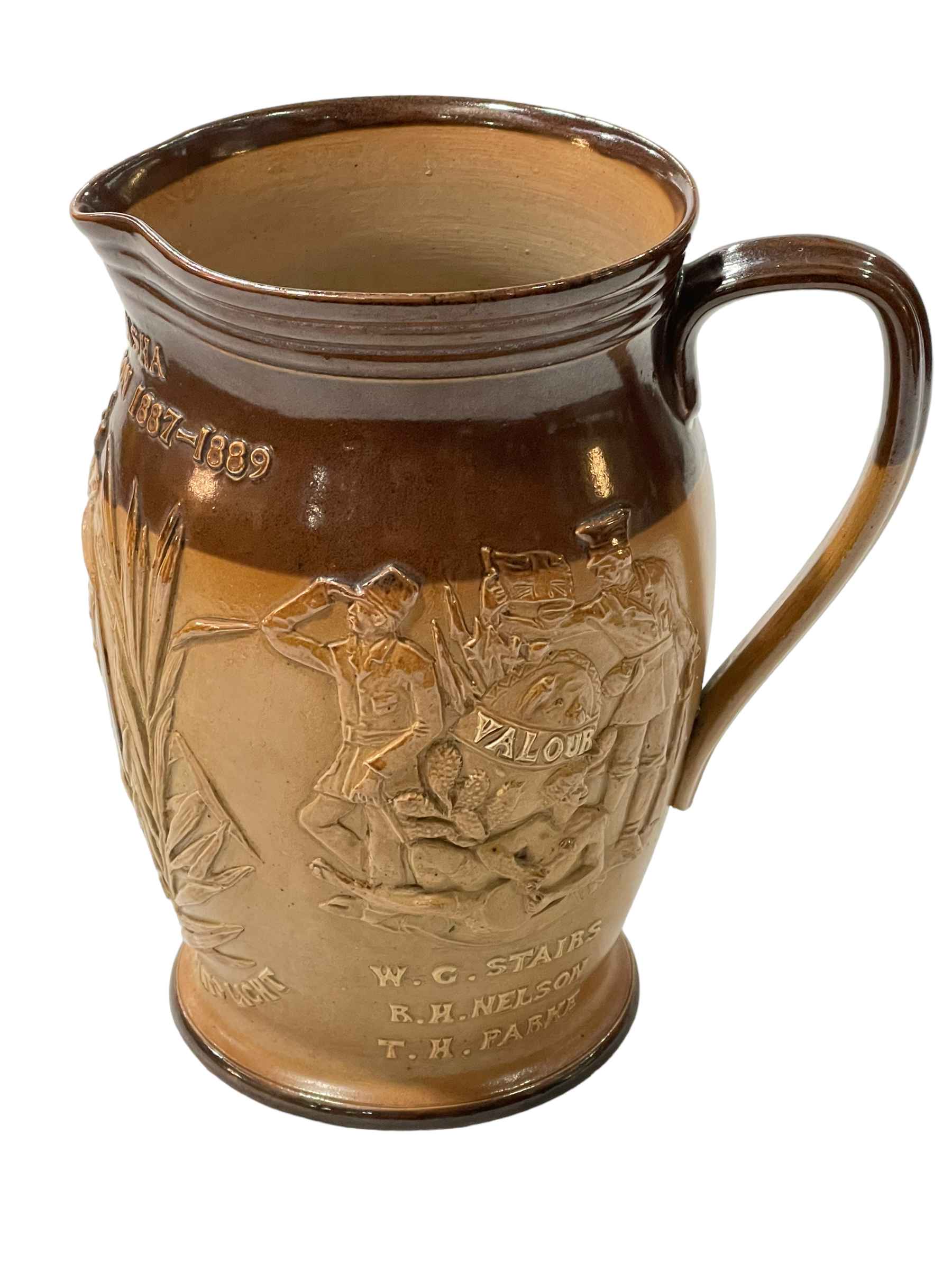Doulton Lambeth Stoneware jug to commemorate the Emin Pasha Relief Expedition 1887-1889.