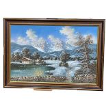 Hanny Franke (1890-1973) Alpine landscape, oil on canvas, signed lower right, 59cm by 89cm, framed.
