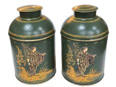 Pair of green Oriental style tea canisters, 35cm.