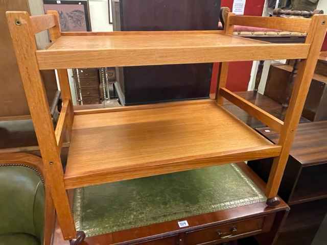 Danish teak two tier dinner wagon and sliding glazed door bookcase (2).