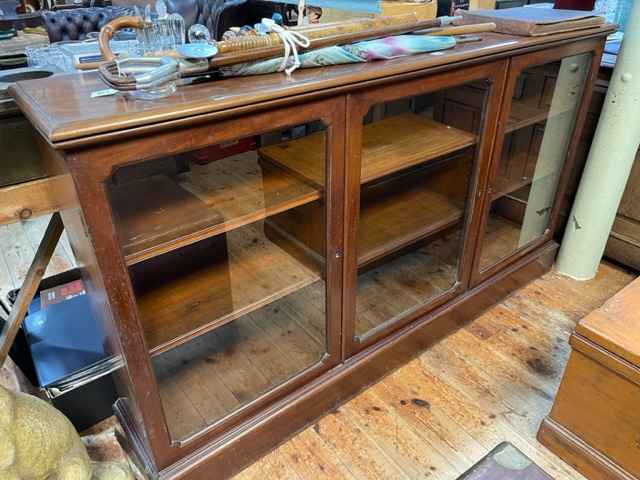 Early 20th Century mahogany triple glazed panel door bookcase, 97.5cm by 170.5cm by 33cm.