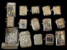 Fifteen sterling silver vesta cases.
