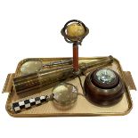 Nautical telescope and desk top compass and two large magnifying glasses,