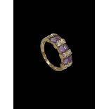 Amethyst and diamond 9 carat gold ring, size O.