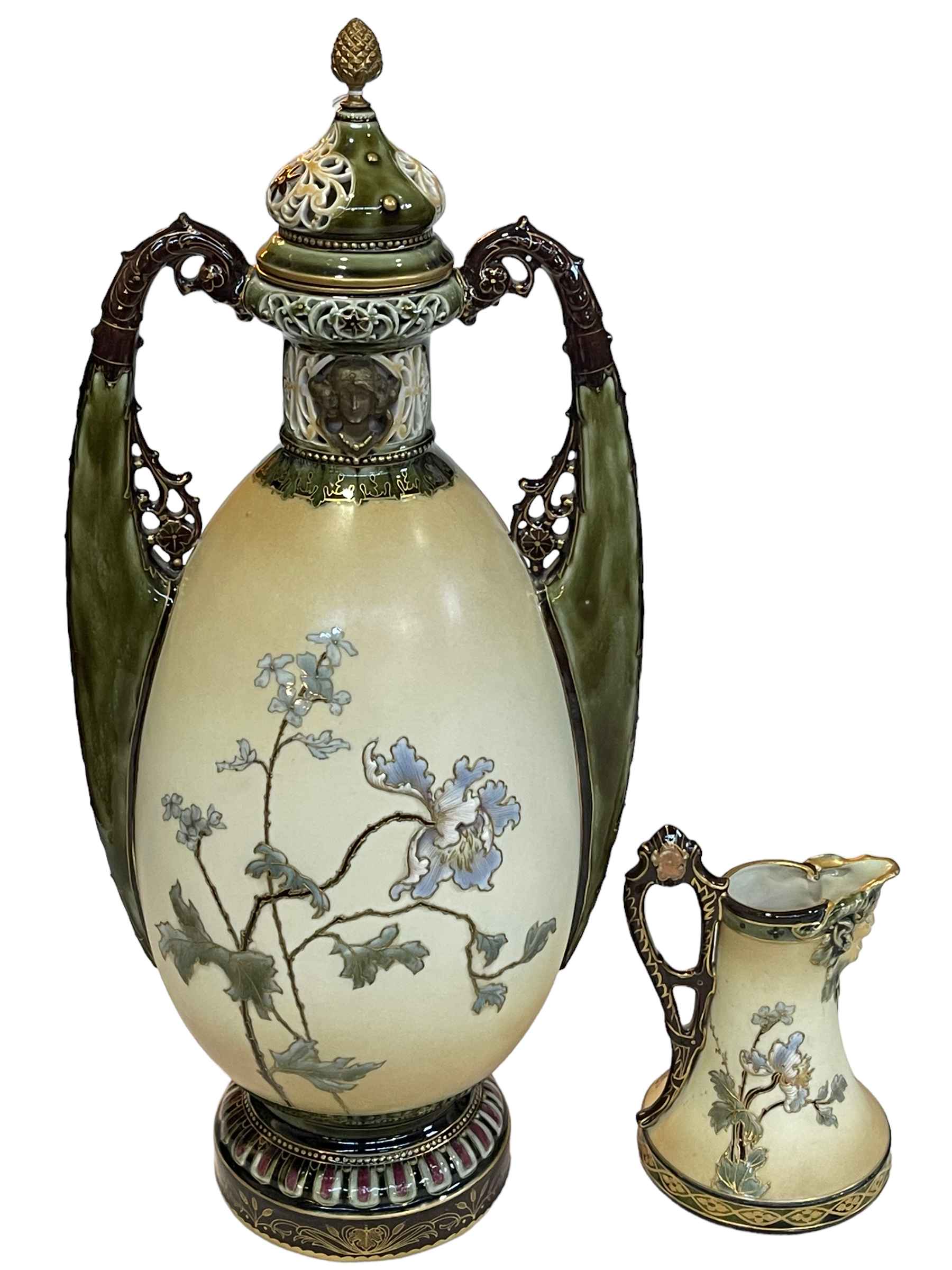 Large Ernst Wahliss, Vienna lidded vase 62cm and jug 12cm. - Image 2 of 2