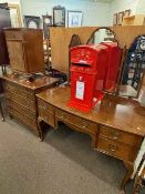 Three piece burr walnut suite comprising triple mirror dressing table,