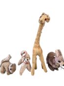 Merrythought Kangaroo with Joey, Giraffe, Poodle and Rabbit.