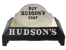 Cast metal 'Buy Hudson's Soap' dog bowl.