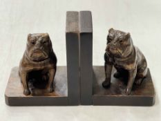 Pair of Black Forest carved wood bulldog bookends.