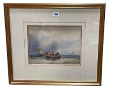 Attributed to John Wilson Carmichael, Fishing Boat and Sailing Vessels, watercolour, 23cm by 30cm,