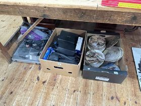 Ion record deck, Mustek DVD player, bag and headphones, three pairs of binoculars, two cameras,