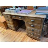 Early 20th Century oak double sided partners desk having nine drawers to front and reverse,