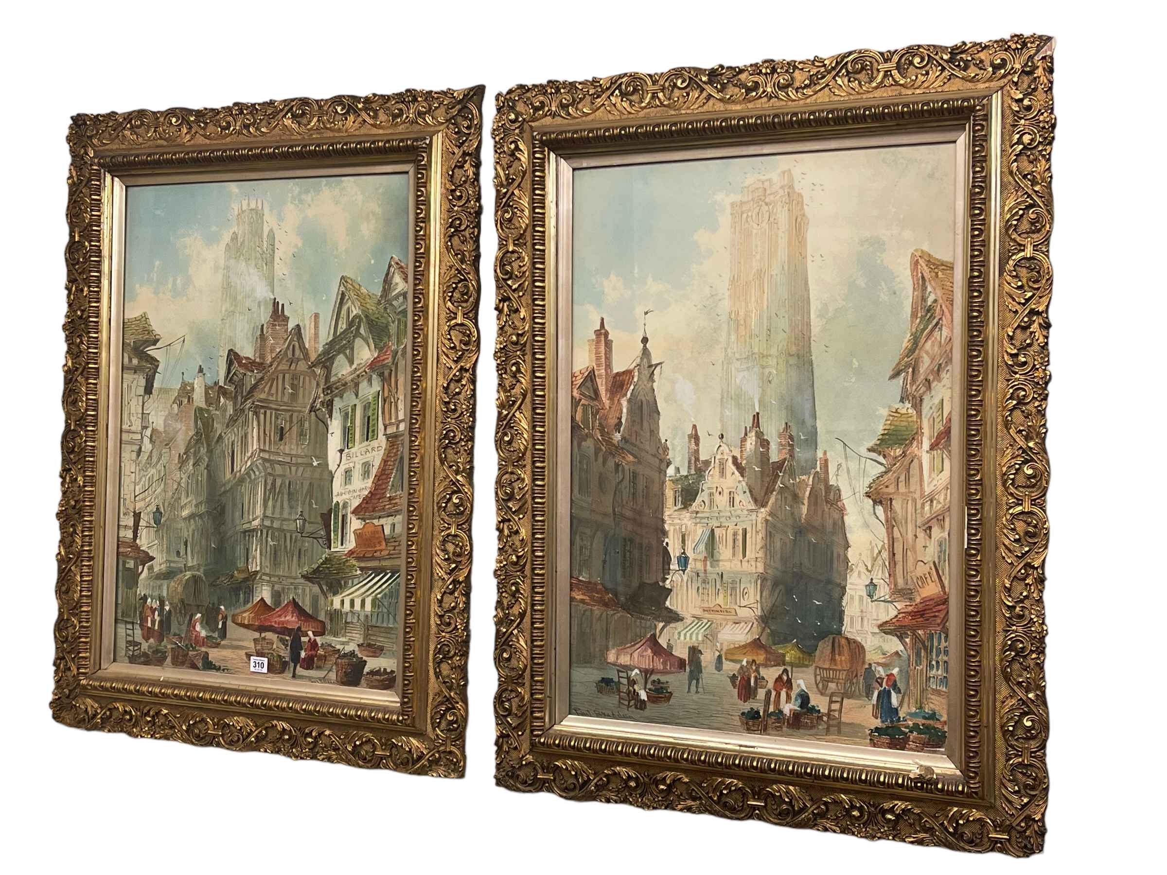 Paul Braddon (1864-1937), French Town Scenes, pair watercolours, both signed, 76cm by 52cm,