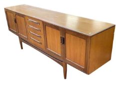 G Plan teak long john sideboard, 79.5cm by 213.5cm by 46cm.