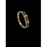 Amethyst and diamond 18 carat gold ring, size N.