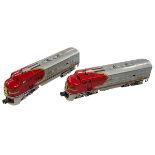 Two Lionel Corporation New York models of Santa Fe Diesel Locomotives.