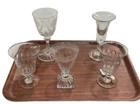 Pair of 19th Century glass rummers, lemon squeezer foot rummer and two stemmed glasses (5).