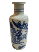 Large Chinese blue and white vase decorated with warriors on horseback, Kangxi mark to base,