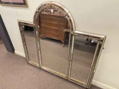 Triple arched top overmantel mirror, 112cm by 121cm.