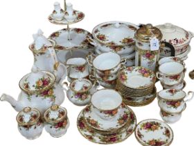 Forty pieces Royal Albert Old Country Roses dinner and teawares and two Meakin tureens.