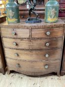 Victorian mahogany bow front chest of two short above three long graduated drawers on splayed legs,