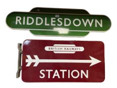 Riddlesdown Totem Railway Sign and an enamel British Railways Station sign.
