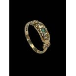 Emerald and diamond 9 carat gold ring, size O.