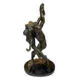 Large bronze group of dancing couple on marble base, 61.5cm.