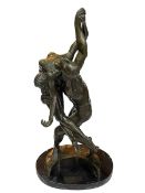 Large bronze group of dancing couple on marble base, 61.5cm.