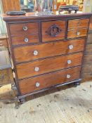 Victorian mahogany chest of three short deep drawers above three long graduated drawers on turned