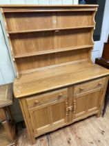 Ercol elm Old Colonial shelf back dresser, 161cm by 122cm by 49cm.