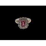 Pink tourmaline and diamond cluster ring,