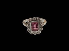 Pink tourmaline and diamond cluster ring,