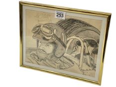 Motor racing interest: Pencil sketch of Graham Hill.