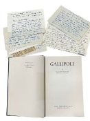 Volume of Gallipoli by Eric Wheler Bush with related letters and ephemera.