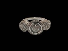 18 carat white gold and diamond triple cluster ring,