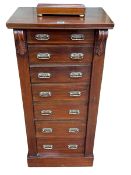 Late Victorian mahogany Wellington chest of seven graduated drawers, 103cm by 49cm by 34.5cm.