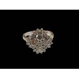 Good quality 18 carat white gold and diamond cluster ring,